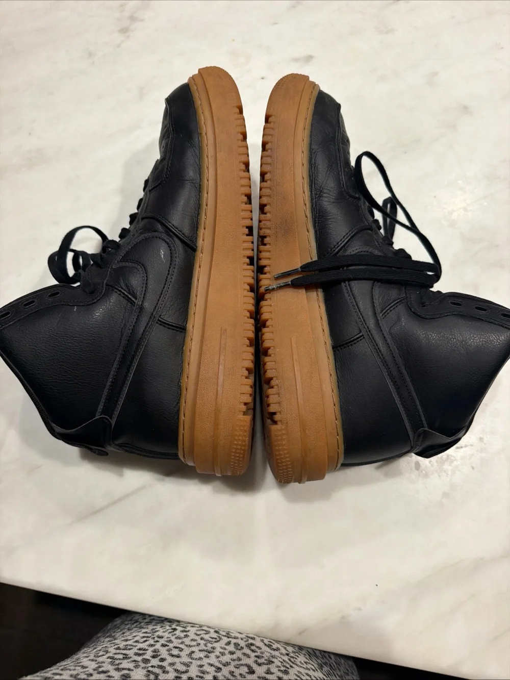 Nike Men’s Black Leather High-Top Sneakers with Gum Outsole size 12.5